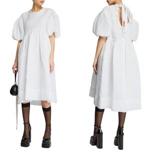 NWT Simone Rocha Pearl Embellished Neckline Puff Sleeve Midi Dress Sz. XS